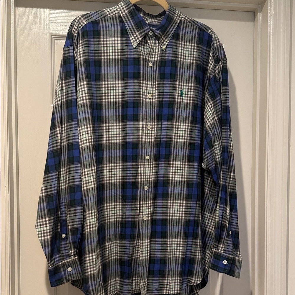 Ralph Lauren Autumn Flannel Warm The Blake Soft Breathable Summer Blue Plaid XL